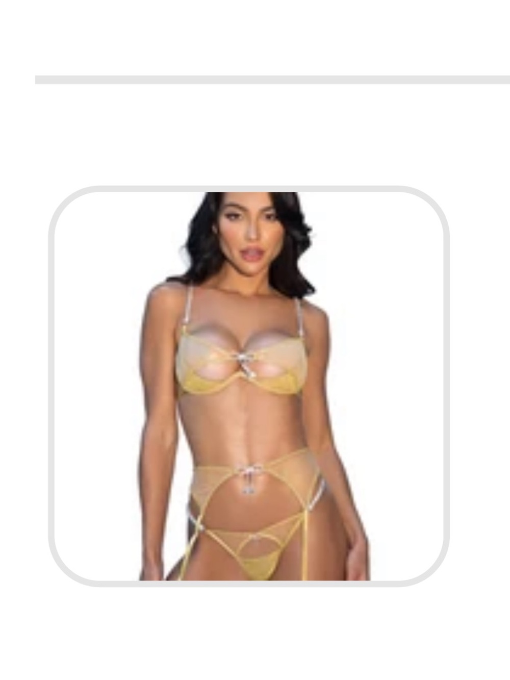 ROMA Gold & Silver Metallic 3-Piece Garter Lingerie Set and Black strappy pantie